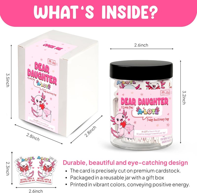 BOYESE Positive Axolotl Jar With 60 Affirmation Cards - Axolotl Valentines Day Gifts For Daughter, Teens, Kids - Birthday, Valentine Gifts For Daughter from Mom, Dad - Tween Girls, Teen Girl Gift Trendy Stuff - Image 2